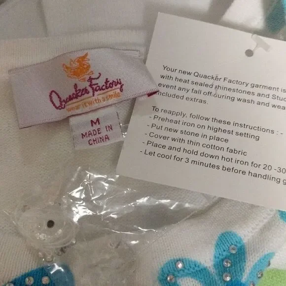 NWT Quacker Factory whimsical floral print rhinestone cotton cardigan size Med - Picture 4 of 8